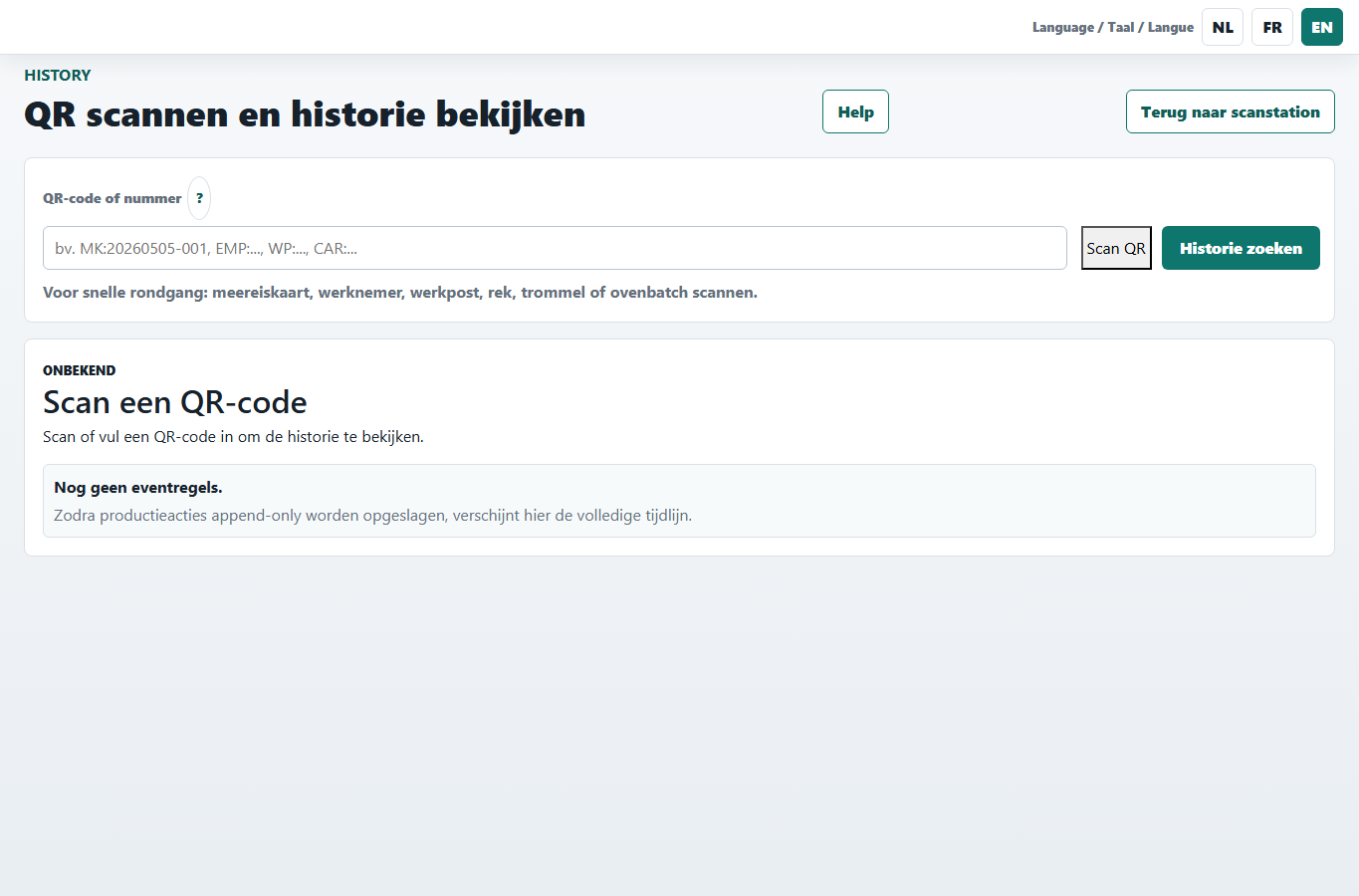 Historie zoeken met QR of nummer